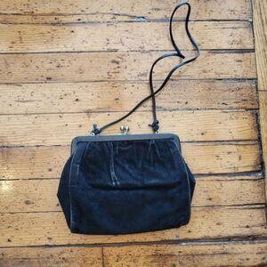 Vintage Black Velvet‎ Silver Clasp Closure Purse